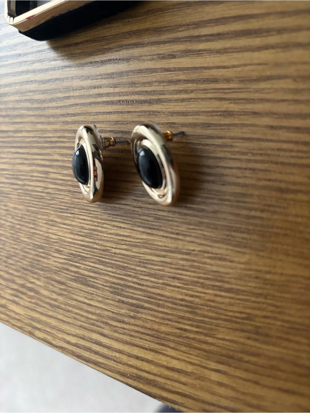 Gold and Black Oval Earrings